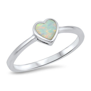 Solitaire Heart Promise Ring Lab Created White Opal 925 Sterling Silver
